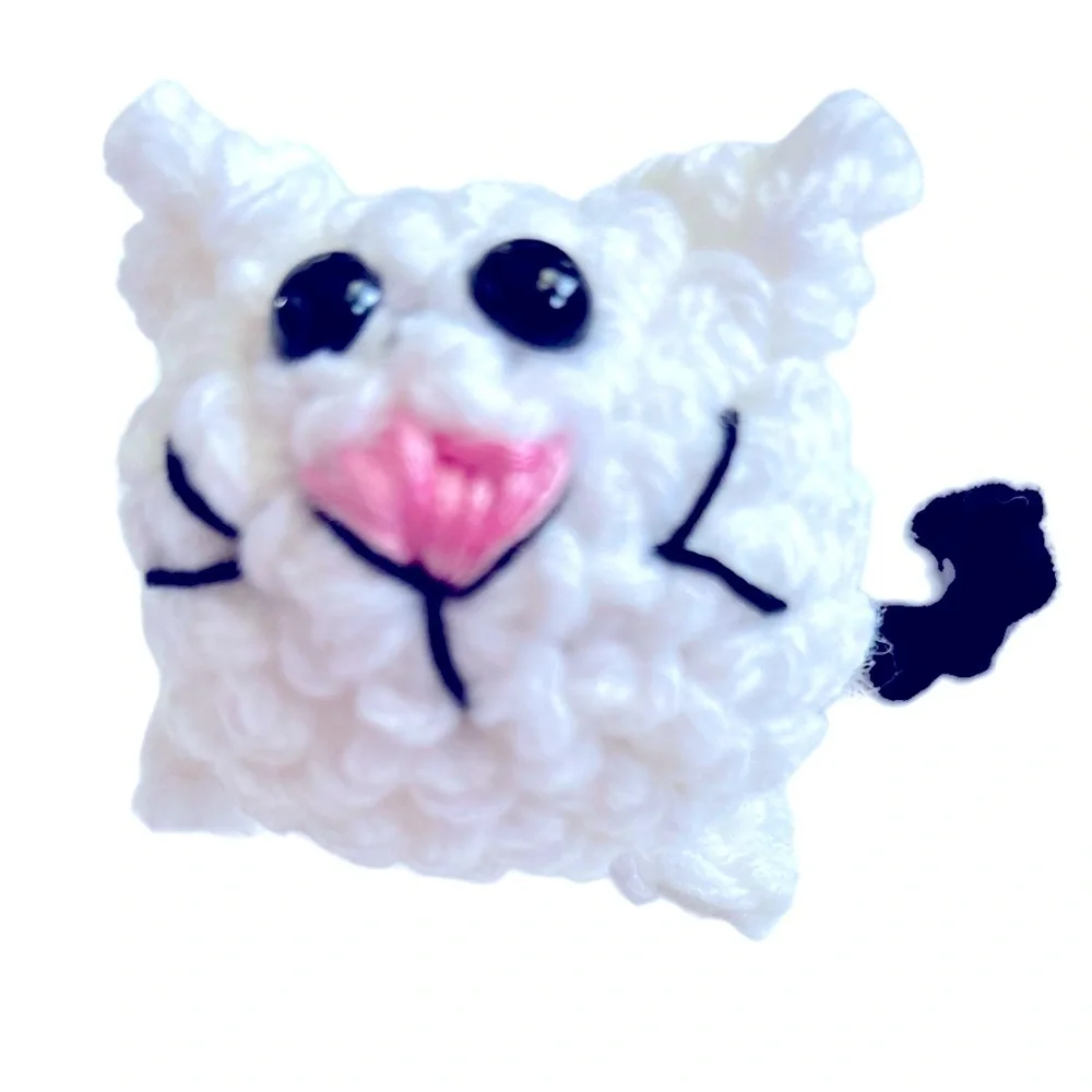Hand Crafted Colorful Black & White Sitting Kitty Figurine Crochet Amigurumi